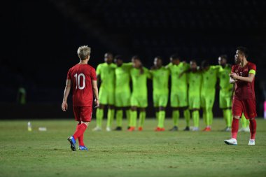 Buriram, Tayland - 8 Haziran. 2019: Nguyn Cng Phng # 10 Vietnam Oyuncusu Kings Cup final maçı sırasında Chang Arena, Buriram, Tayland 'da Curacao' ya karşı