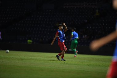 Buriram, Tayland - 8 Haziran 2019: Ha Duc Chinh # 18 Vietnam Futbolcusu Chang Arena, Buriram, Tayland 'da Curacao ile oynanan final maçında