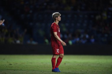 Buriram, Tayland - 8 Haziran. 2019: Nguyn Cng Phng # 10 Vietnam Oyuncusu Kings Cup final maçı sırasında Chang Arena, Buriram, Tayland 'da Curacao' ya karşı