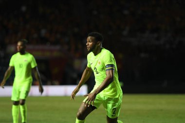 Buriram, Tayland - 8 Haziran 2019: Rhu-Endly Aurelio Jean-Carlo Martina # 2 Curacao oyuncusu Kings Cup final maçı sırasında Chang Arena, Buriram, Tayland