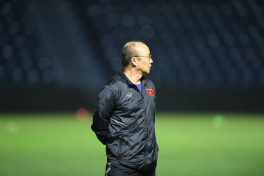 Buriram, Tayland - 3 Haziran 2019: Park Hang-seo turnuvası öncesi antrenman koçu King Cup 2019 'da Chang Arena, Tayland' da