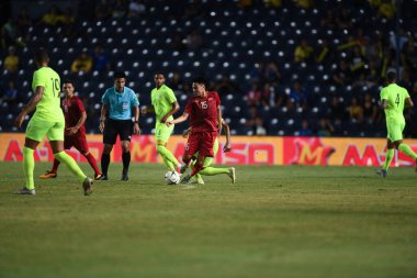 Buriram, Tayland - 8 Haziran 2019: Phm c Huy # 15 Vietnam Oyuncusu Kings Cup final maçı sırasında Chang Arena, Buriram, Tayland 'da Curacao' ya karşı