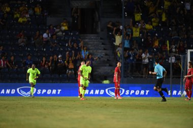 Buriram, Tayland - 8 Haziran 2019: Jurich Christopher Alexander Carolina # 5 Curacao oyuncusu Kings Cup final maçı sırasında Chang Arena, Buriram, Tayland