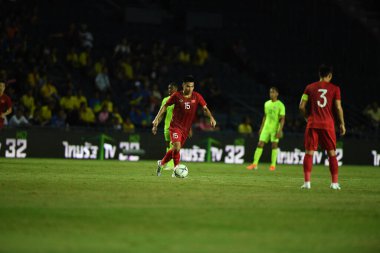 Buriram, Tayland - 8 Haziran 2019: Phm c Huy # 15 Vietnam Oyuncusu Kings Cup final maçı sırasında Chang Arena, Buriram, Tayland 'da Curacao' ya karşı