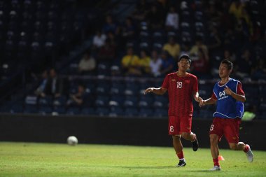 Buriram, Tayland - 8 Haziran 2019: Ha Duc Chinh # 18 Vietnam Futbolcusu Chang Arena, Buriram, Tayland 'da Curacao ile oynanan final maçında