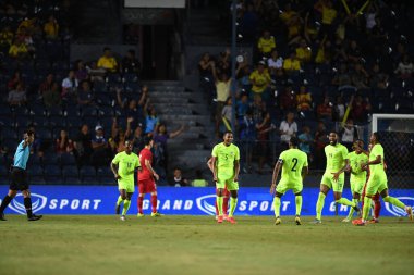 Buriram, Tayland - 8 Haziran 2019: Jurich Christopher Alexander Carolina # 5 Curacao oyuncusu Kings Cup final maçı sırasında Chang Arena, Buriram, Tayland