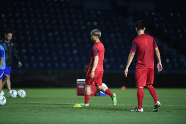 Buriram, Tayland - 3 Haziran 2019: Nguyn Cng Phng # 10 Vietnam oyuncusu turnuvanın King Cup 2019 'u öncesinde Chang Arena, Buriram, Tayland