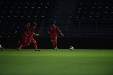 Buriram, Tayland - 3 Haziran 2019: Chang arena, Buriram, Tayland 'daki King Cup 2019 turnuvası öncesinde Vietnam' ın tanımlanamayan oyuncusu