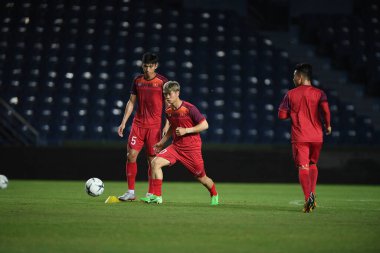 Buriram, Tayland - 3 Haziran 2019: Nguyn Cng Phng # 10 Vietnam oyuncusu turnuvanın King Cup 2019 'u öncesinde Chang Arena, Buriram, Tayland