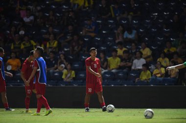 Buriram, Tayland - 8 Haziran 2019: Ha Duc Chinh # 18 Vietnam Futbolcusu Chang Arena, Buriram, Tayland 'da Curacao ile oynanan final maçında