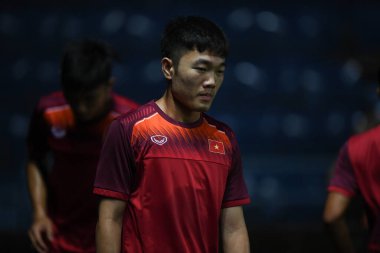 Buriram, Tayland - 3 Haziran 2019: Lng Xun Trng # 6 Vietnam futbolcusu 2019 turnuvası öncesinde Chang Arena, Buriram, Tayland
