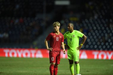 Buriram, Tayland - 8 Haziran. 2019: Nguyn Cng Phng # 10 Vietnam Oyuncusu Kings Cup final maçı sırasında Chang Arena, Buriram, Tayland 'da Curacao' ya karşı