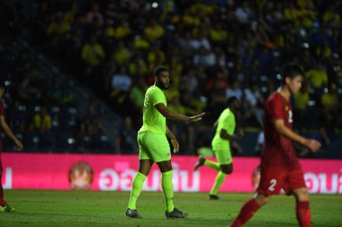 Buriram, Tayland - 8 Haziran 2019: Jafar Aurelio Miguel arias # 19 Curacao oyuncusu Kings Cup final maçı sırasında Chang Arena, Buriram, Tayland