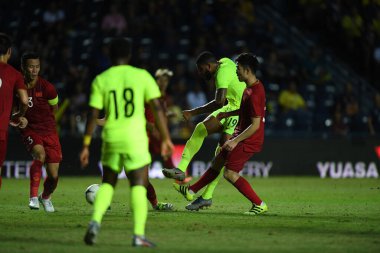 Buriram, Tayland - 8 Haziran 2019: Jafar Aurelio Miguel arias # 19 Curacao oyuncusu Kings Cup final maçı sırasında Chang Arena, Buriram, Tayland
