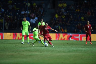Buriram, Tayland - 8 Haziran 2019: Phm c Huy # 15 Vietnam Oyuncusu Kings Cup final maçı sırasında Chang Arena, Buriram, Tayland 'da Curacao' ya karşı