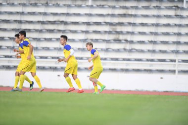 Buriram, Tayland - 6 Haziran 2019: Nguyn Cng Phng # 10 Vietnam oyuncusu Curacao 'ya karşı oynadığı maç öncesinde Buriram, Tayland