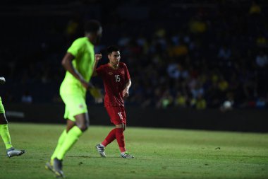 Buriram, Tayland - 8 Haziran 2019: Phm c Huy # 15 Vietnam Oyuncusu Kings Cup final maçı sırasında Chang Arena, Buriram, Tayland 'da Curacao' ya karşı