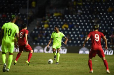 Buriram, Tayland - 8 Haziran 2019: Rhu-Endly Aurelio Jean-Carlo Martina # 2 Curacao oyuncusu Kings Cup final maçı sırasında Chang Arena, Buriram, Tayland