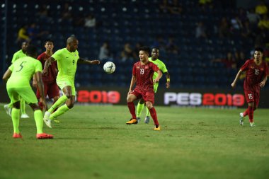 Buriram, Tayland - 8 Haziran 2019: Nguyn Quang Hi # 19 Kings Cup final karşılaşmasında Curacao 'ya karşı Chang Arena, Buriram, Tayland