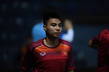 Buriram, Tayland - 3 Haziran 2019: Chang arena, Buriram, Tayland 'daki King Cup 2019 turnuvası öncesinde Vietnam' ın tanımlanamayan oyuncusu