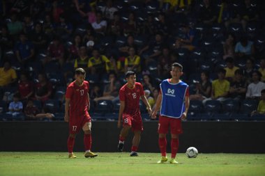Buriram, Tayland - 8 Haziran 2019: Ha Duc Chinh # 18 Vietnam Futbolcusu Chang Arena, Buriram, Tayland 'da Curacao ile oynanan final maçında