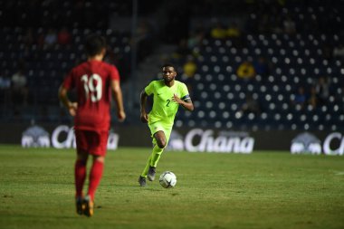Buriram, Tayland - 8 Haziran 2019: Rhu-Endly Aurelio Jean-Carlo Martina # 2 Curacao oyuncusu Kings Cup final maçı sırasında Chang Arena, Buriram, Tayland