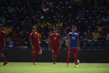 Buriram, Tayland - 8 Haziran 2019: Ha Duc Chinh # 18 Vietnam Futbolcusu Chang Arena, Buriram, Tayland 'da Curacao ile oynanan final maçında