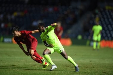 Buriram, Tayland - 8 Haziran 2019: Elson Quincy Hooi # 18 Curacao oyuncusu Kings Cup final maçı sırasında Chang Arena, Buriram, Tayland