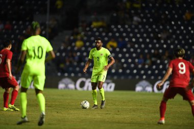 Buriram, Tayland - 8 Haziran 2019: Rhu-Endly Aurelio Jean-Carlo Martina # 2 Curacao oyuncusu Kings Cup final maçı sırasında Chang Arena, Buriram, Tayland
