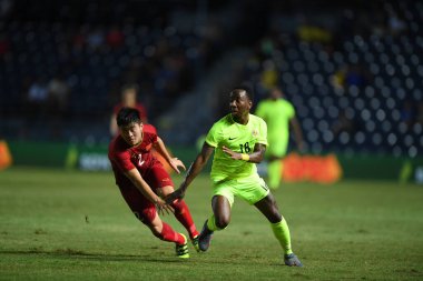 Buriram, Tayland - 8 Haziran 2019: Elson Quincy Hooi # 18 Curacao oyuncusu Kings Cup final maçı sırasında Chang Arena, Buriram, Tayland
