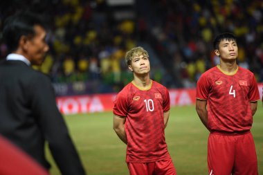 Buriram, Tayland - 8 Haziran. 2019: Nguyn Cng Phng # 10 Vietnam Oyuncusu Kings Cup final maçı sırasında Chang Arena, Buriram, Tayland 'da Curacao' ya karşı