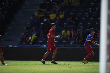 Buriram, Tayland - 8 Haziran 2019: Ha Duc Chinh # 18 Vietnam Futbolcusu Chang Arena, Buriram, Tayland 'da Curacao ile oynanan final maçında