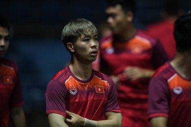 Buriram, Tayland - 3 Haziran 2019: Nguyn Cng Phng # 10 Vietnam oyuncusu turnuvanın King Cup 2019 'u öncesinde Chang Arena, Buriram, Tayland