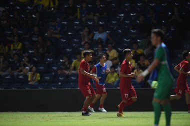 Buriram, Tayland - 8 Haziran 2019: Ha Duc Chinh # 18 Vietnam Futbolcusu Chang Arena, Buriram, Tayland 'da Curacao ile oynanan final maçında