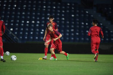 Buriram, Tayland - 3 Haziran 2019: Nguyn Cng Phng # 10 Vietnam oyuncusu turnuvanın King Cup 2019 'u öncesinde Chang Arena, Buriram, Tayland