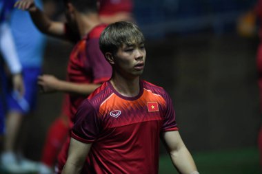 Buriram, Tayland - 3 Haziran 2019: Nguyn Cng Phng # 10 Vietnam oyuncusu turnuvanın King Cup 2019 'u öncesinde Chang Arena, Buriram, Tayland