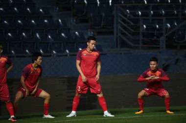 Buriram, Tayland - 3 Haziran 2019: Qu Ngc Hi # 3 numaralı Vietnam oyuncusu 2019 turnuvası öncesinde Chang Arena, Buriram, Tayland 'da antrenman yapıyor.