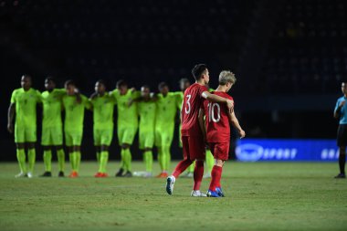 Buriram, Tayland - 8 Haziran. 2019: Nguyn Cng Phng # 10 Vietnam Oyuncusu Kings Cup final maçı sırasında Chang Arena, Buriram, Tayland 'da Curacao' ya karşı