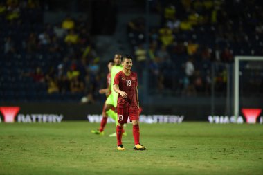Buriram, Tayland - 8 Haziran 2019: Nguyn Quang Hi # 19 Kings Cup final karşılaşmasında Curacao 'ya karşı Chang Arena, Buriram, Tayland