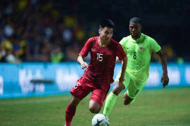Buriram, Tayland - 8 Haziran 2019: Phm c Huy # 15 Vietnam Oyuncusu Kings Cup final maçı sırasında Chang Arena, Buriram, Tayland 'da Curacao' ya karşı