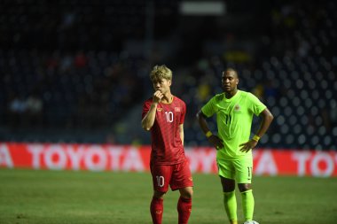 Buriram, Tayland - 8 Haziran. 2019: Nguyn Cng Phng # 10 Vietnam Oyuncusu Kings Cup final maçı sırasında Chang Arena, Buriram, Tayland 'da Curacao' ya karşı