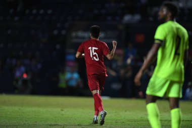 Buriram, Tayland - 8 Haziran 2019: Kings Cup final maçı sırasında Buriram, Tayland 'da Curacao' ya karşı oynayan Vietnam oyuncusu