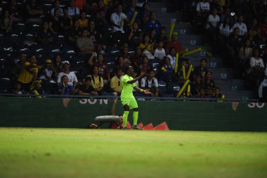 Buriram, Tayland - 8 Haziran 2019: Elson Quincy Hooi # 18 Curacao oyuncusu Kings Cup final maçı sırasında Chang Arena, Buriram, Tayland