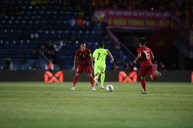 Buriram, Tayland - 8 Haziran 2019: Jarchino Angelo Roberto Antonia # 7 Curacao oyuncusu Kings Cup final maçı sırasında Chang Arena, Buriram, Tayland