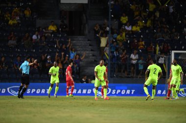 Buriram, Tayland - 8 Haziran 2019: Jurich Christopher Alexander Carolina # 5 Curacao oyuncusu Kings Cup final maçı sırasında Chang Arena, Buriram, Tayland