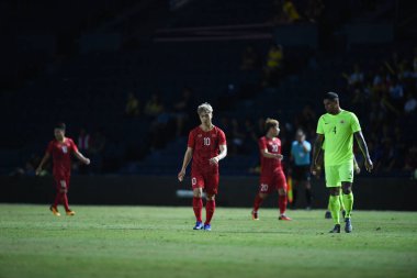Buriram, Tayland - 8 Haziran. 2019: Nguyn Cng Phng # 10 Vietnam Oyuncusu Kings Cup final maçı sırasında Chang Arena, Buriram, Tayland 'da Curacao' ya karşı