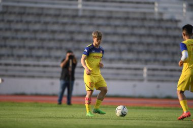 Buriram, Tayland - 6 Haziran 2019: Nguyn Cng Phng # 10 Vietnam oyuncusu Curacao 'ya karşı oynadığı maç öncesinde Buriram, Tayland