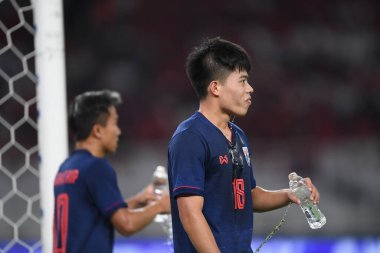 Jakarta, Endonezya - 10 Eylül 2019: Ekanit Panya # 18 Tayland Oyuncusu, Endonezya 'nın Gelora Bung Karno Stadyumu' nda oynanan 2020 Dünya Kupası eleme karşılaşmasında