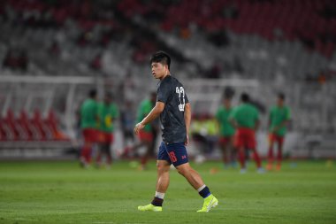 Jakarta, Endonezya - 10 Eylül 2019: Ekanit Panya # 18 Tayland Oyuncusu, Endonezya 'nın Gelora Bung Karno Stadyumu' nda oynanan 2020 Dünya Kupası eleme karşılaşmasında