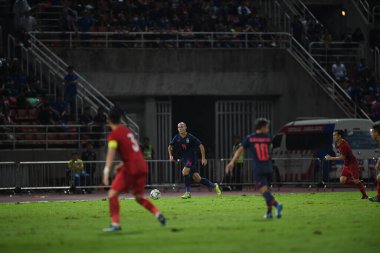 Pathumthani Tayland 5 Eylül 2019: Manuel Tom Bihr # 14 Tayland Dünya Kupası elemeleri sırasında Thammasat Stadyumu 'nda Vietnam' a karşı oynandı. 